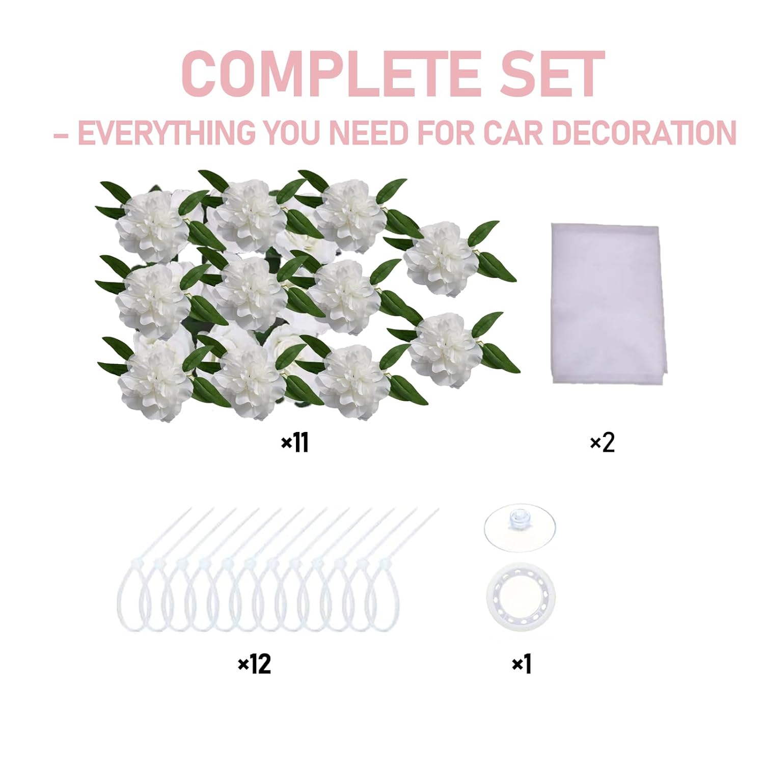 Luxury Wedding Car Decor Kit With White Artificial Floral Garland And Satin Bows For Newlyweds Large Outdoor Use