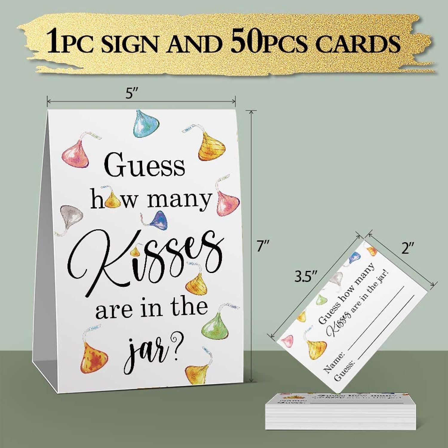 Guess How Many Kisses Baby Shower Game, Golden Baby Shower Decorations?Watercolor Chocolate, Bridal Shower, Birthday, Christmas, Thanksgiving?Graduation Season Funny Party Game(1 Sign+50 Cards)