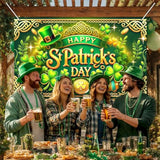 St. Patrick'S Day Banner Happy St. Patrick'S Day Decorations Backdrop 71X43 Inch Shamrock Gold Coin Green Hat Party Wall Decor Holiday Photo Background Indoor Outdoor