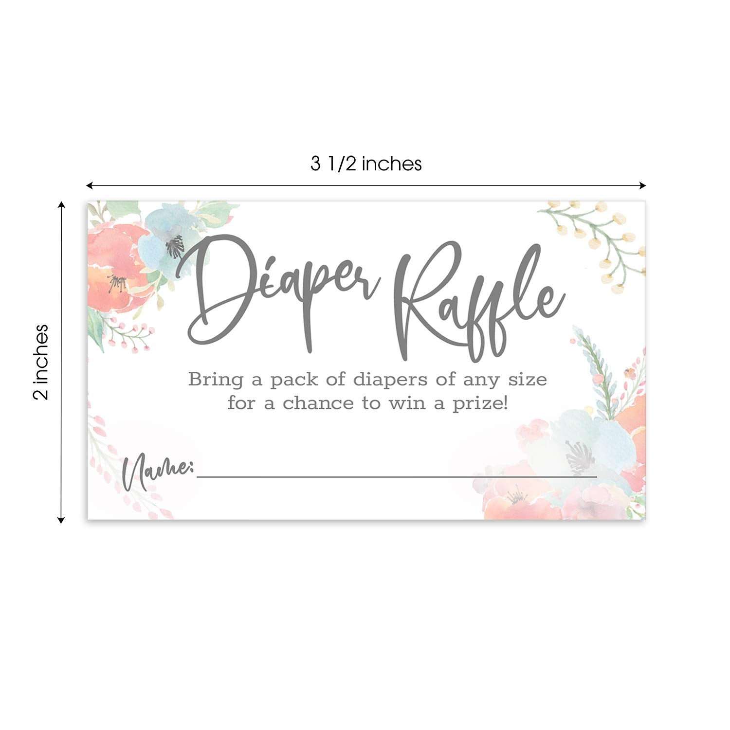 Pastel Watercolor Floral Diaper Raffle Tickets / 50 Baby Shower Sprinkle Game Drawing Cards / 2" X 3.5" Gender Reveal Party Activity/Made In The Usa