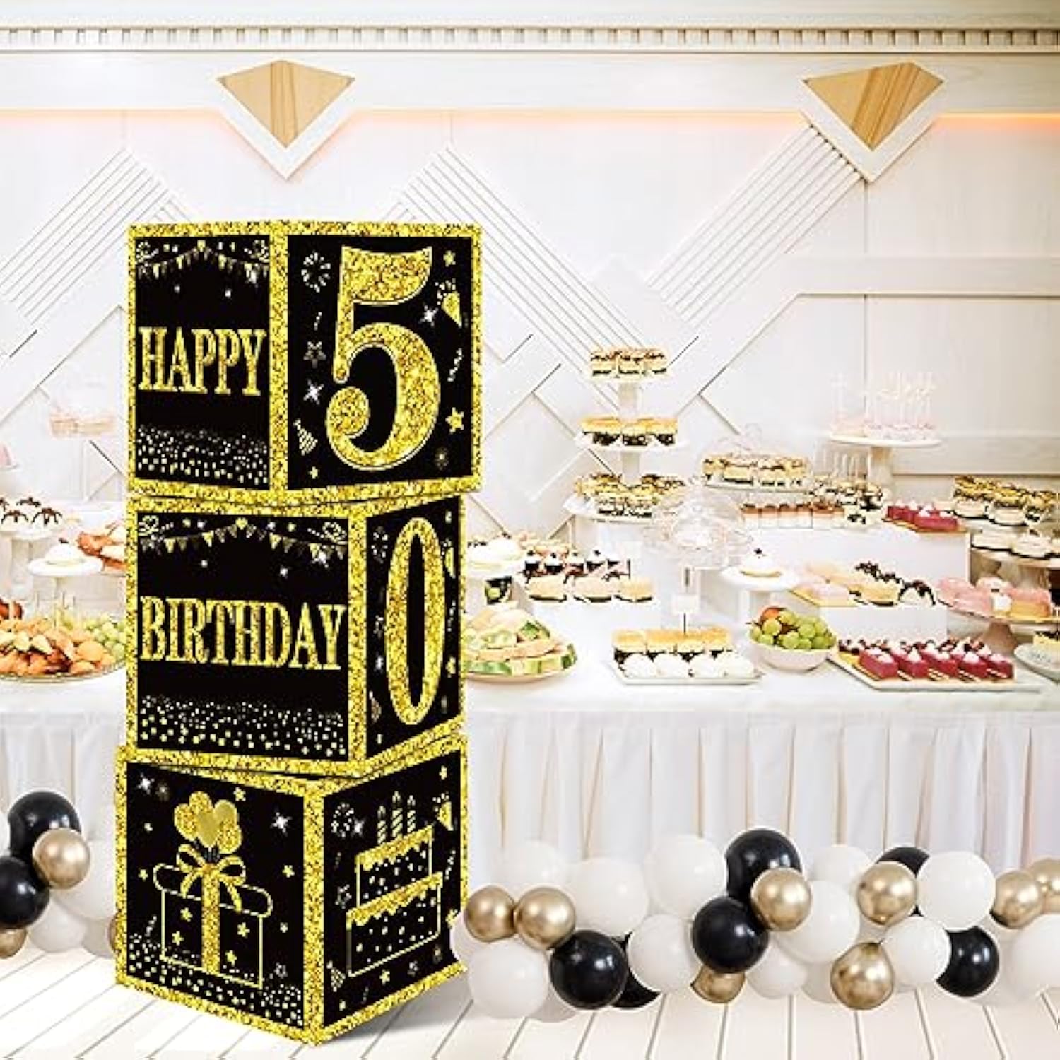 3pcs 50th Birthday Decoration Boxes Black Gold Balloons Boxes Party Supplies