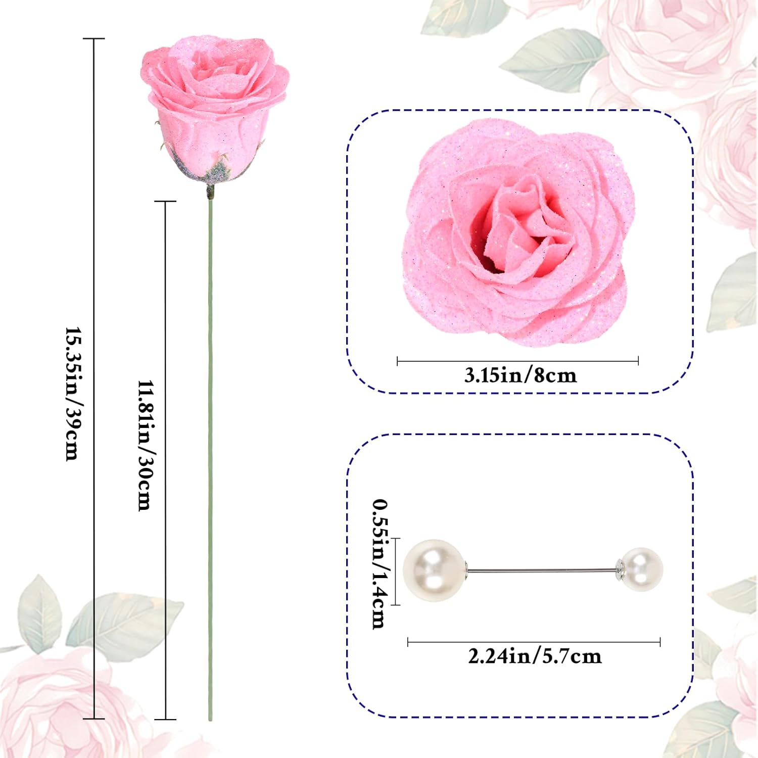 Pink Glitter Roses Bouquet, Diy Fake Flowers Bouquet, Artificial Rose Bouquet For Valentines, Anniversary, Engagement, Wedding, 36 Roses