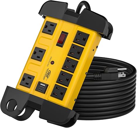 8 Outlet Heavy Duty Surge Protector Power Strip with USB C Ports 15 Ft Cord