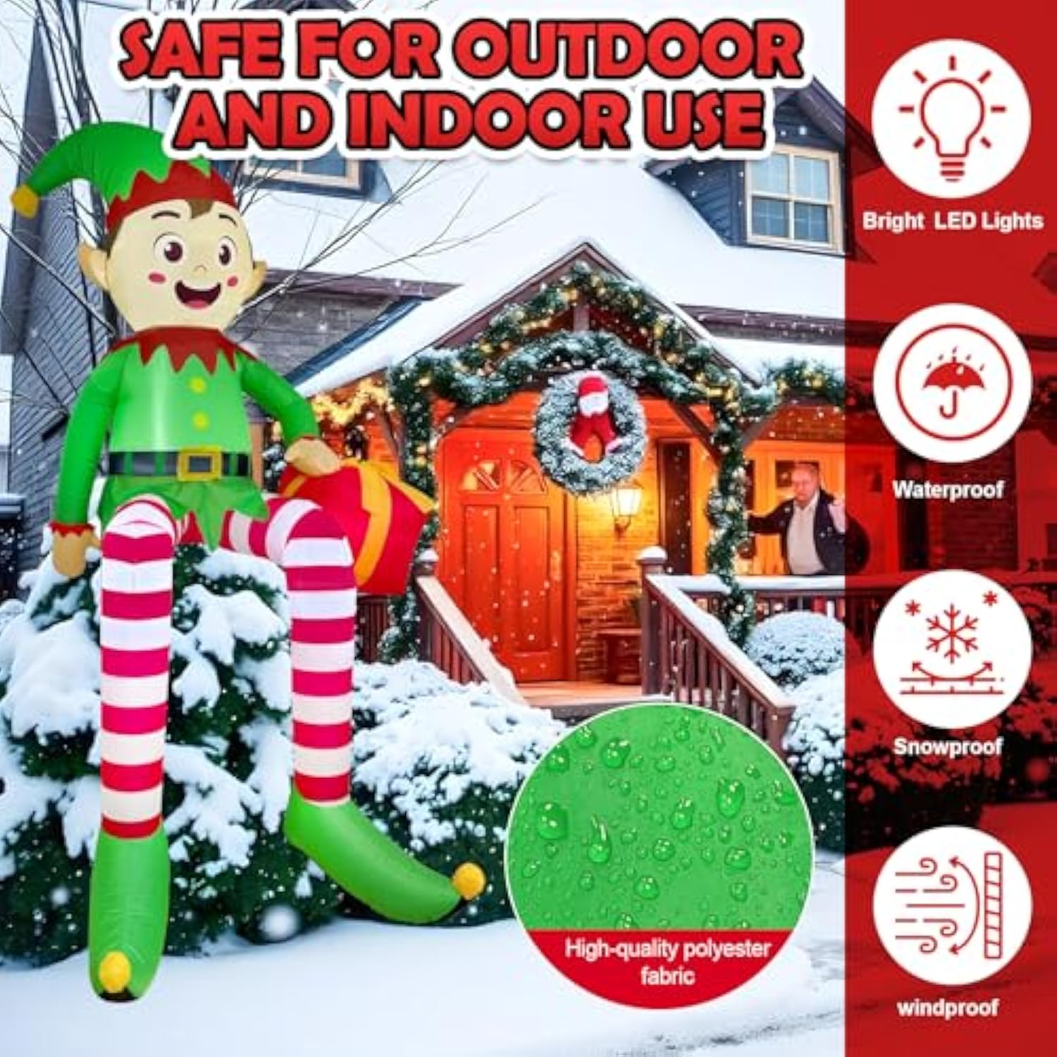 8 Ft Elf Christmas Inflatables Outdoor Decoration, Large Christmas Blow Ups Built-In Blower And Led Lights, Xmas Decorat