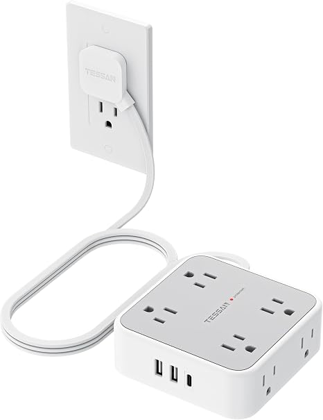 Surge Protector Power Strip 8 Outlets 3 USB Ports 1 USB C 5FT Flat Plug Extension Cord 900J Grey