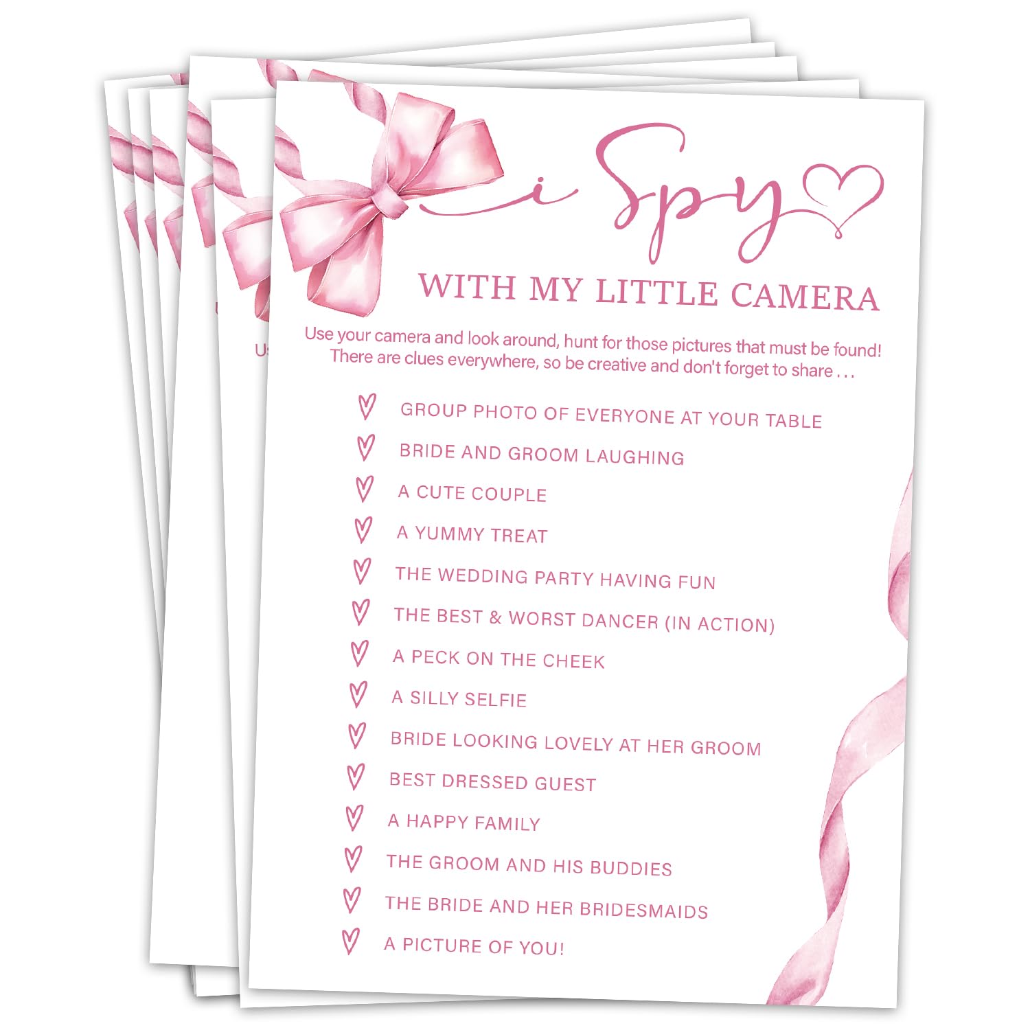 Bridal Shower Games 30 Guests, I Spy With My Little Camera Bridal Shower Wedding Games For Reception, Rehearsal Dinner Engagement Party Activities Game Card/Hl 010