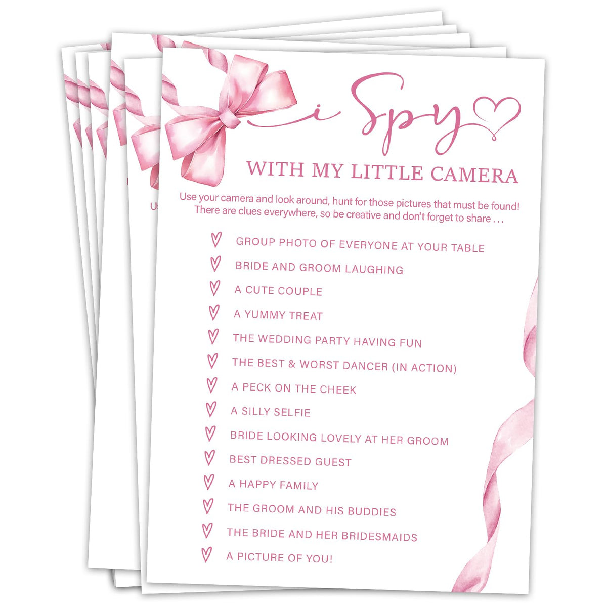 Bridal Shower Games 30 Guests, I Spy With My Little Camera Bridal Shower Wedding Games For Reception, Rehearsal Dinner Engagement Party Activities Game Card/Hl 010