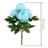 Artificial Peony Silk Flowers Bouquet Home Wedding Decoration, 1 Pack, 5 Heads (Turquoise)