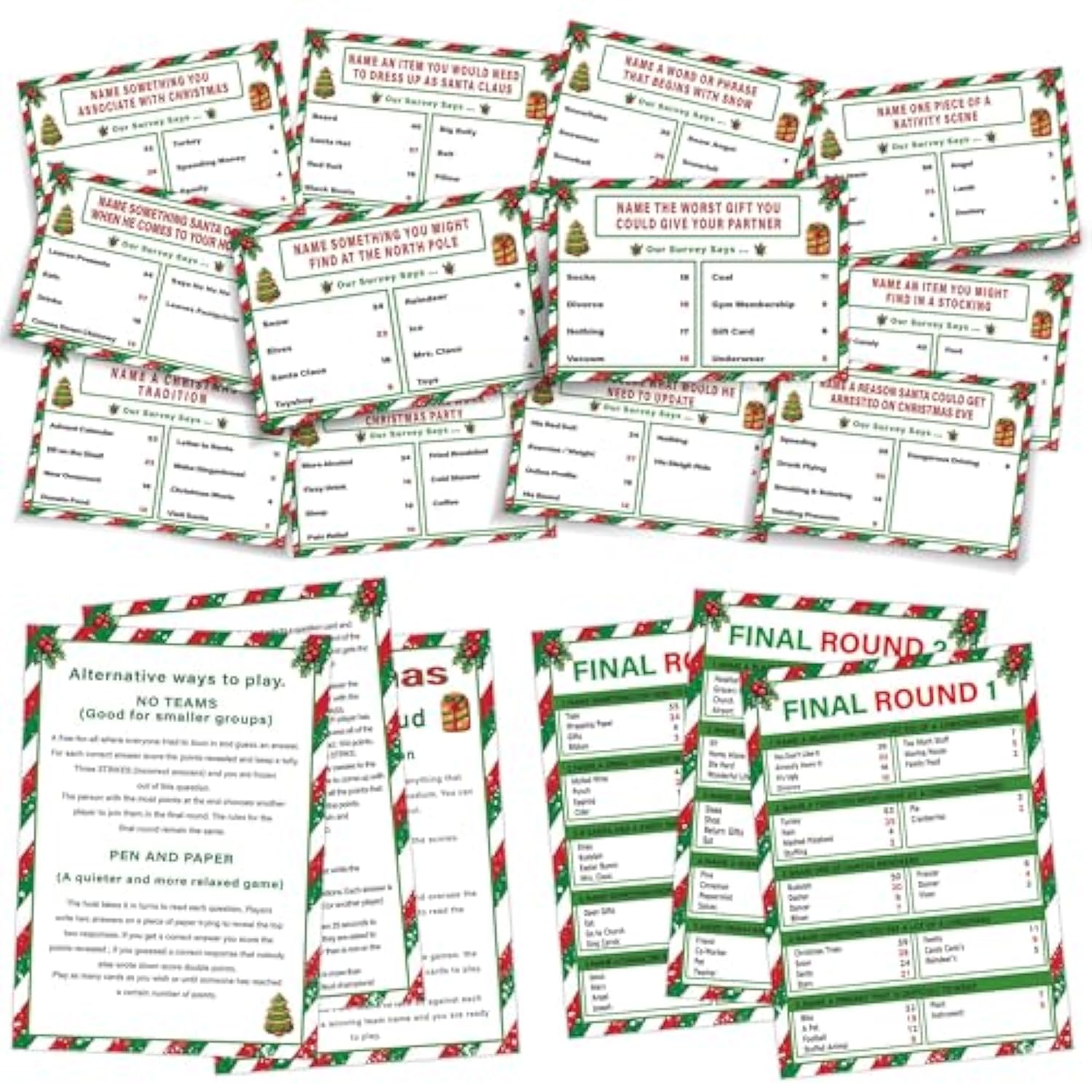 Christmas Friendly Feud Quiz Game 12 Questions & Final Round Cards