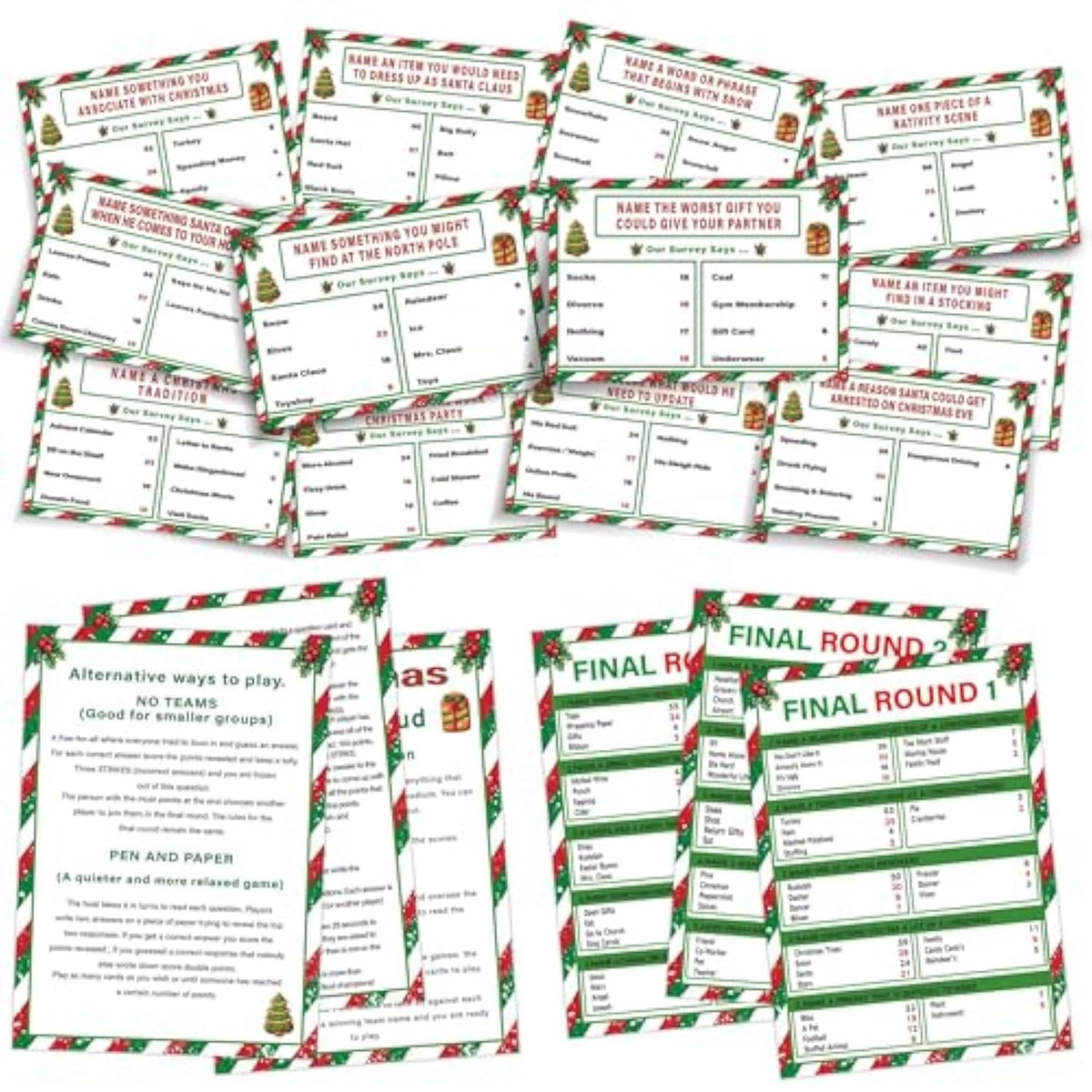 Christmas Friendly Feud Quiz Game 12 Questions & Final Round Cards