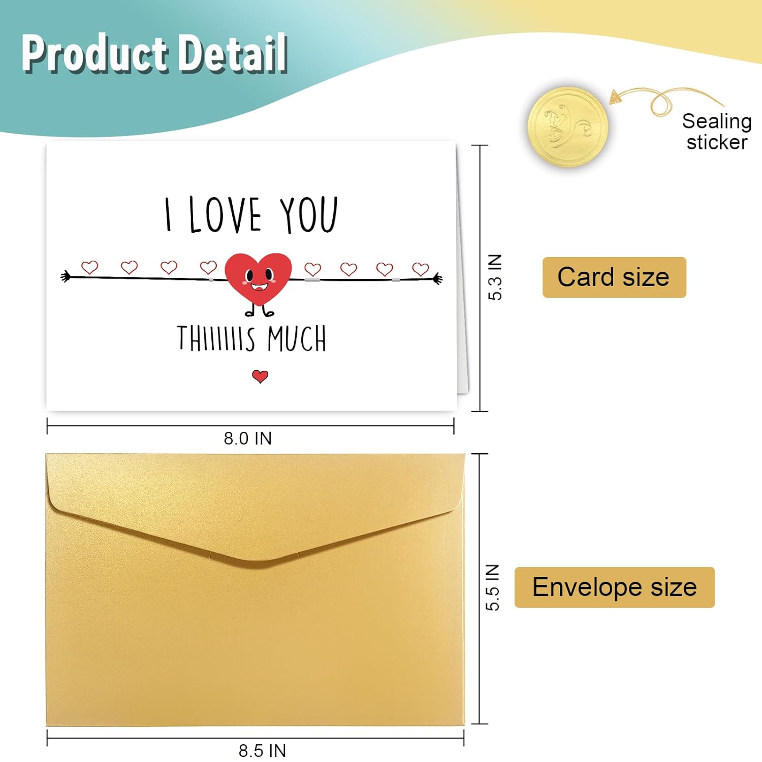 Cute Valentines Day Card For Him Her, Whimsical Anniversary Card For Boyfriend Girlfriend, Funny Happy Birthday Card For Partner Mom Dad, I Love You This Much