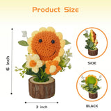 Handmade Crochet Smiling Sunflower Bouquet In Pot-Charming Knitted Creative Mini Flower Bouquet,Forever Blooming Home Desktop Decor Or Gift For Friends,Lovers,Classmates