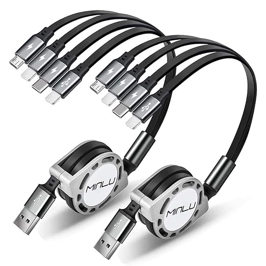2 Pack Retractable 4 in 1 Multi Charging Cable 4FT 4A Fast Charger Cord for iPhone Samsung iPad PS Tablets