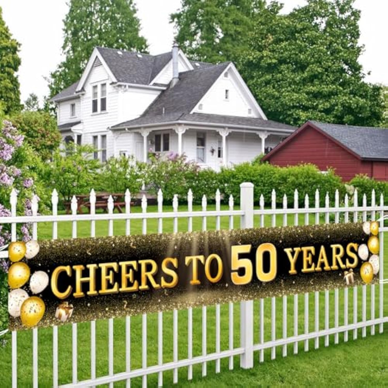 Black & Gold 50th Birthday Banner: Reusable Party Decor 118"x20"