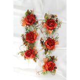 Burnt Orange Silk Flower Wrist Corsages, Set Of 6, For Weddings, Bridal Showers, Parties