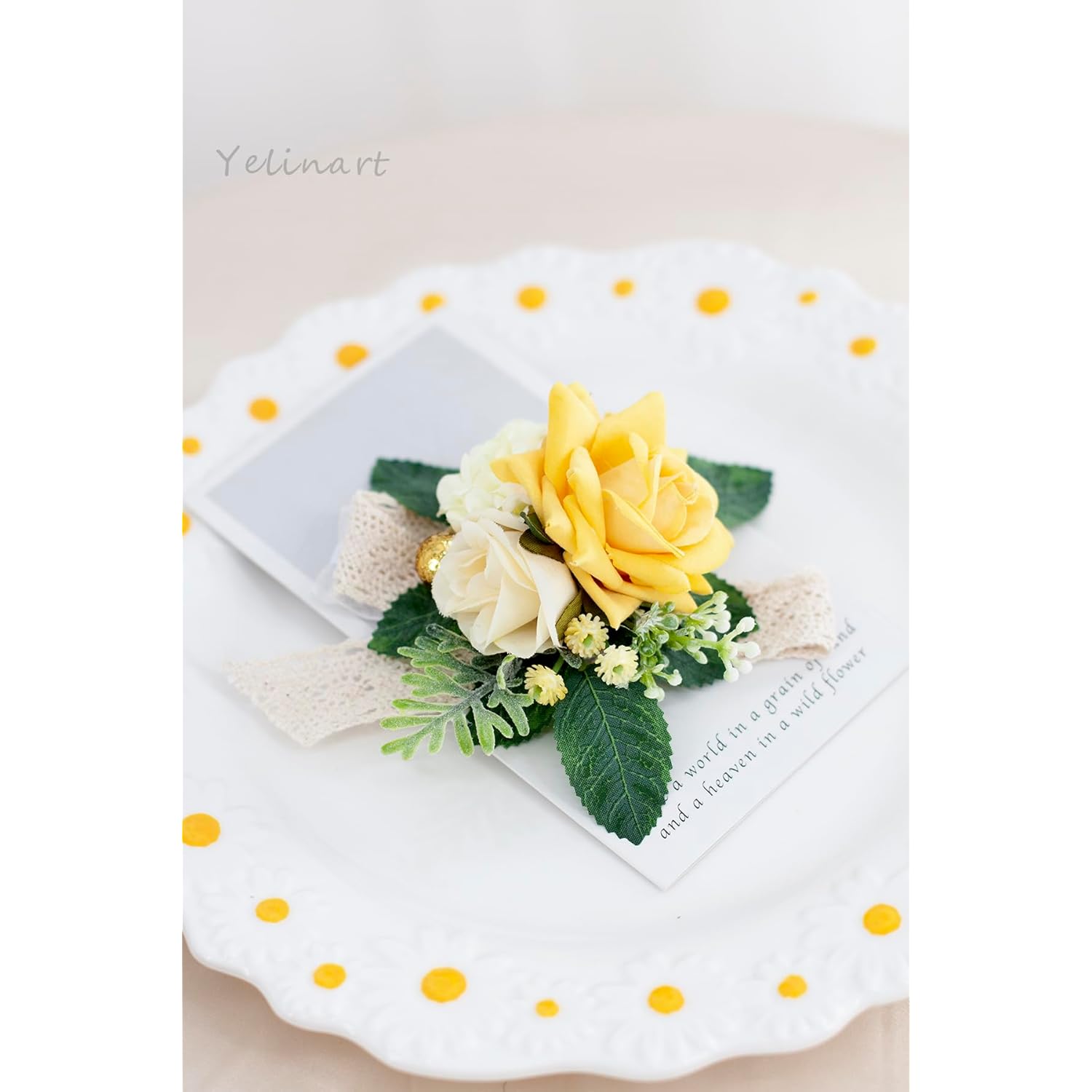 Yellow Rose Corsage And Boutonniere Set For Wedding Prom Homecoming Men Groom Groomsmen Artificial Flowers Boutonniere And Women Girl Bridesmaids Bracelet Suit Decor
