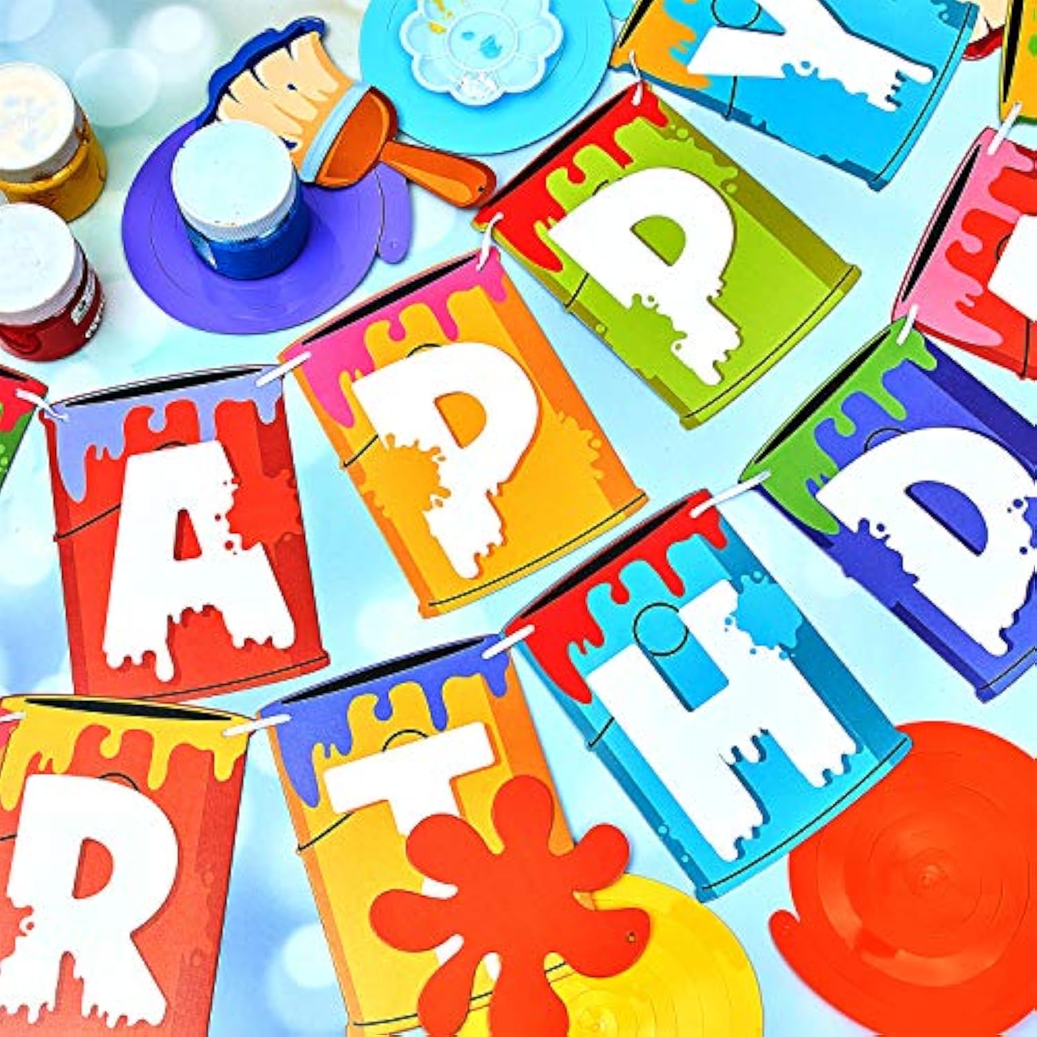 25 Pieces Art Painting Party Decorations Includes 1 Happy Birthday Banner 12 Painting Birthday Card And 12 Art Hanging Swirl For Party Supplies