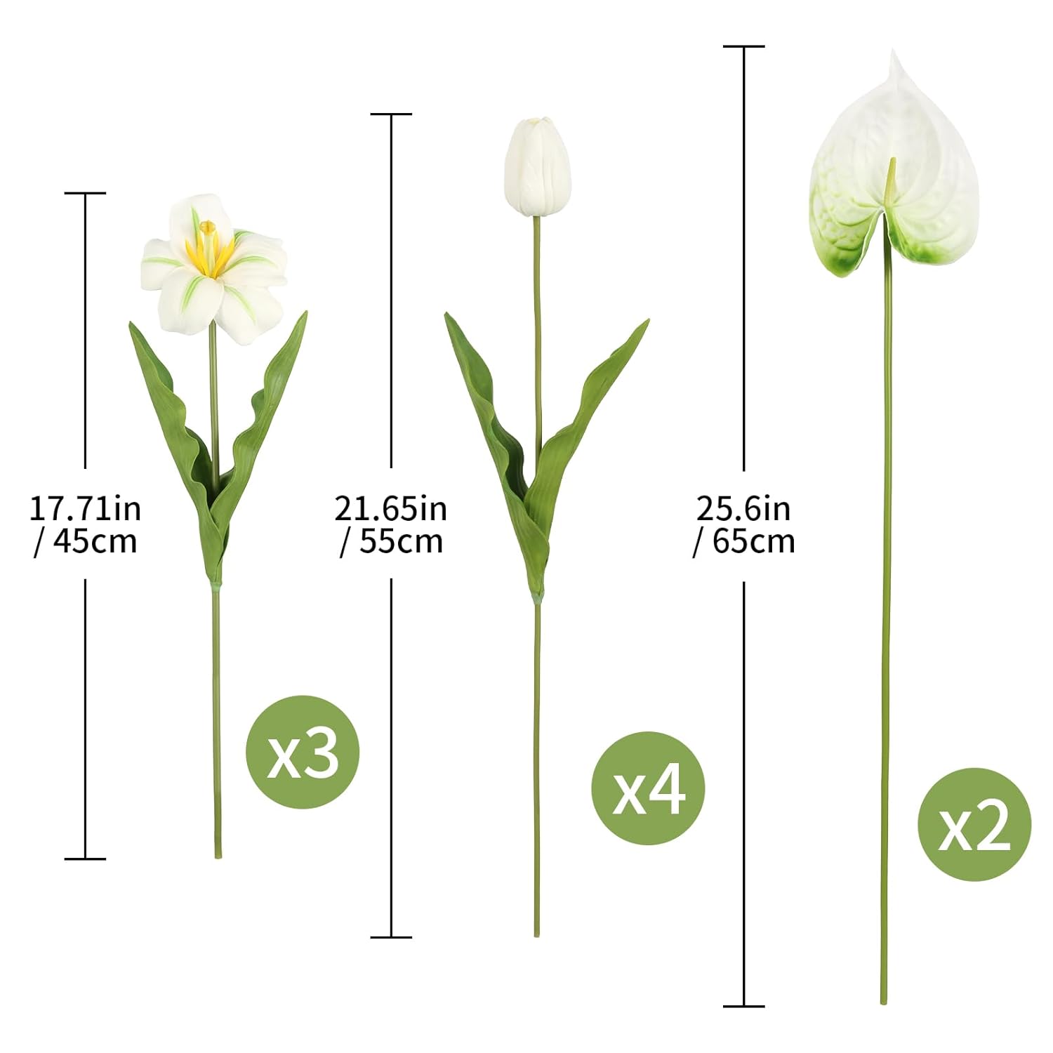 White Fake Tulips Flowers Real Touch Pu Anthurium Artificial Flowers Realistic Faux Combo Bouquet For Wedding Floral Arrangements Valentines Day Mother'S Day Easter Spring Decor(White)