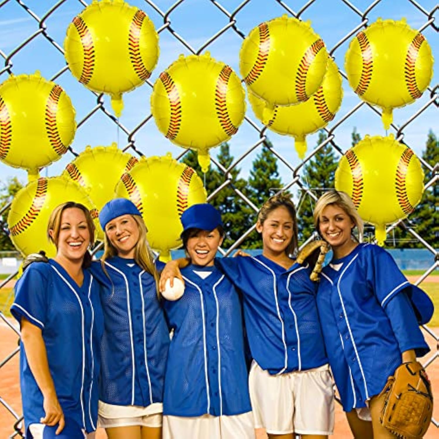 10 Pieces Softball Balloons Decorations, 18 Inches Foil Balloons For Sports Themed Birthday Party Supplies, Girls Kids Teens Baby Shower Decoration