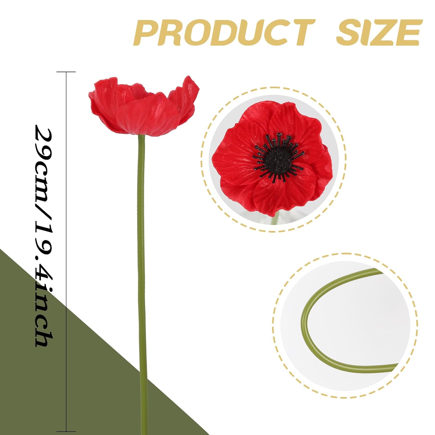 20Pcs Red Poppy Flowers Artificial 19.4" Pu Real Touch Faux Poppies Fake Flower Bulk For Wedding Bouquets Floral Arrangements Centerpiece Corsages Home Table Garden Party Decor(Red)