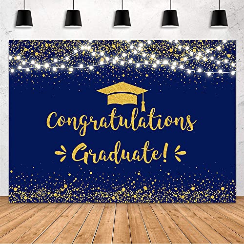 7x5ft Congratulation Graduate Backdrop Class of 2026 Graduation Party Decorations Background Blue Gold Congrats Grad Decor Banner Photography Background Studio Photo Booth Props