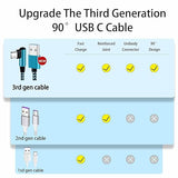 3 Pack 6FT Right Angle USB C Fast Charging Cable 2.1A Nylon Braided Type C Charger for Samsung Galaxy