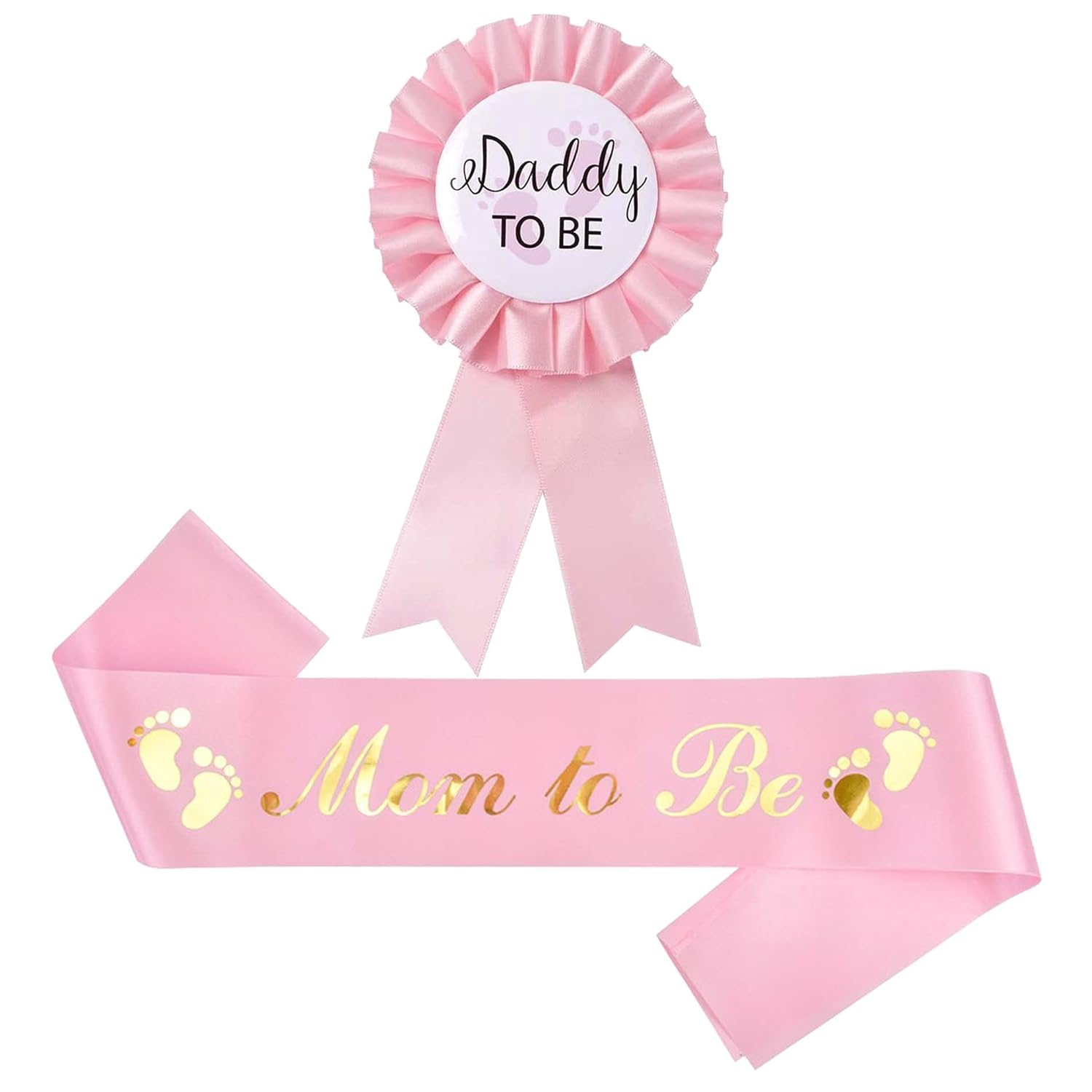 Pink Mom To Be Sash And Tinplate Badge Daddy To Be Combo Set,Girl Or Boy,Baby Shower Supplies,Baby Gender Reveal Party Gifts