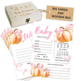 50Pcs Baby Prediction Cards For Baby Shower Games, Fall Pink Bow Pumpkin Wish And Advice Cards With Box For Baby Shower Decorations, Gender Reveal Boy Or Girl Decor (Pumpkin Prediction)