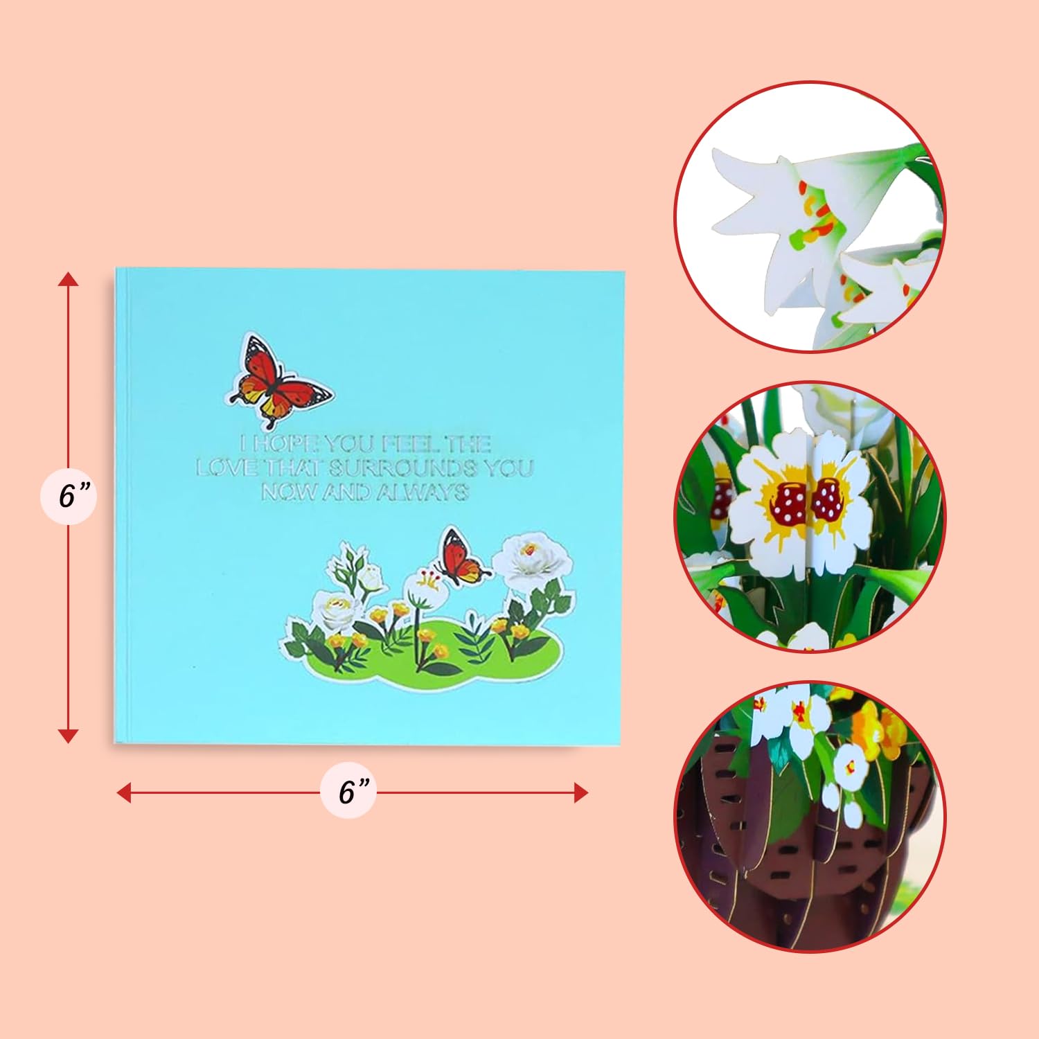 3D Sympathy Pop Up Card White Lily Basket - Premium Italian Paper Handcrafted Gift For Condolences, Thinking Of You (6X6 Inch Keepsake)
