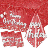 Happy Birthday Tablecloth,3Pcs Red And Sliver Table Cloths For Parties Rectangle Glitter Red Birthday Decoration For Women’S 18Th 21St 30Th 40Th 60Th 70Th Birthday Party Supplies