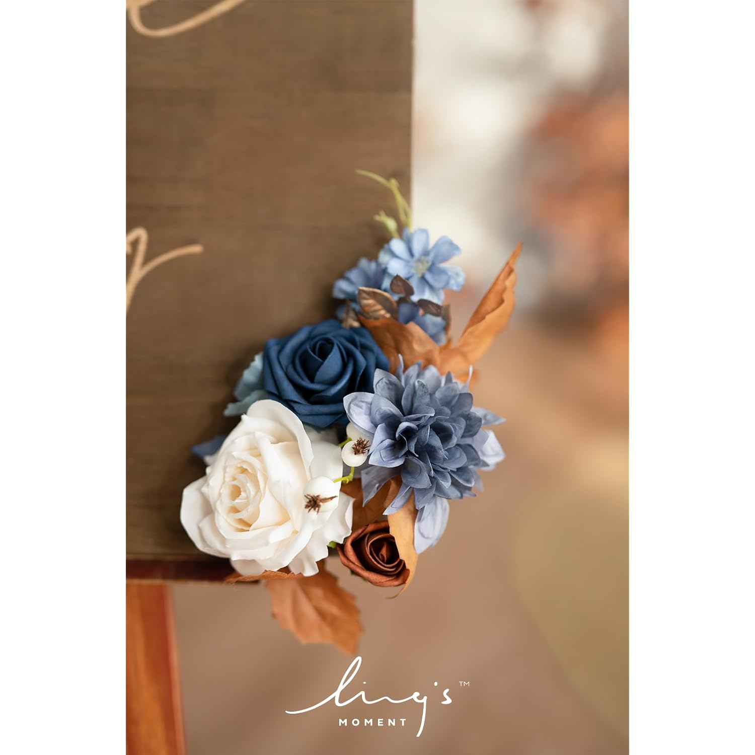 2Pcs Artificial Welcome Sign Swag Wedding Arch Flowers Backdrop Decorations Floral Garland Orange Terracotta Navy Blue Rose Ceremony Party Reception Board Door Wall Home Entryway Outdoor