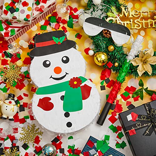 Christmas Piñata 16.5 Inch Snowman Piñata with Blindfold Bat and Confetti Winter Christmas Theme Birthday Party Indoor Outdoor Festival Carnival Party Supply Xmas Game Decorations