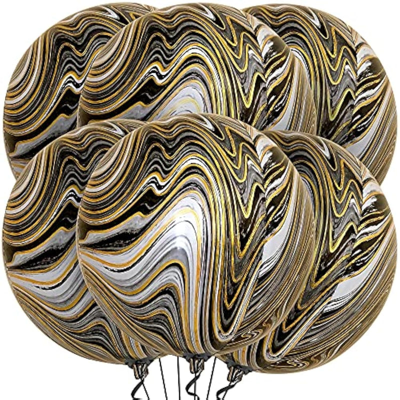 , Big Black And Gold Marble Balloons - 22 Inch, Pack Of 6 | Round 4D Marble Black And Gold Balloons | Mylar Balloons For Golden Anniversary, Birthday, Bachelorette Party Decor