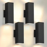 4 Pack Matte Black LED Square Up Down Outdoor Wall Lights for House Garage Porch Doorway