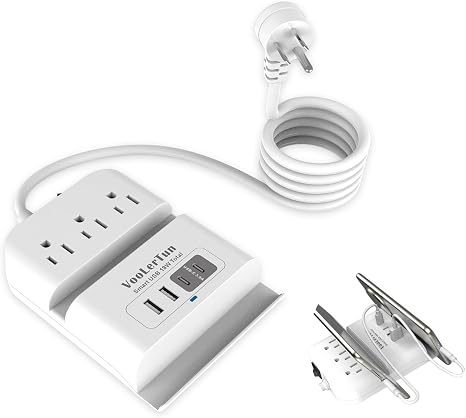 Flat Plug Power Strip Surge Protector with USB Ports and 6 Foot Cord