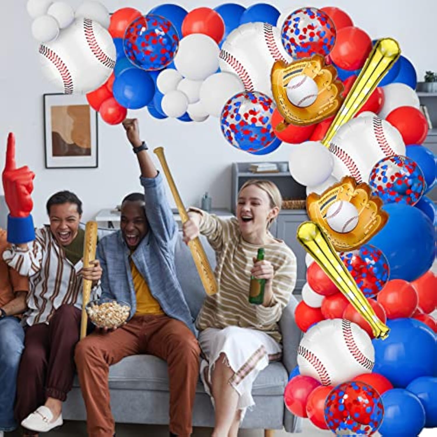 Baseball Balloon Garland Arch Kit Baseball Party Decorations With 113Pcs Red White Blue Confetti Latex Balloons Baseball Foil Balloons For Baseball Theme Birthday Party Supplies Baby Shower