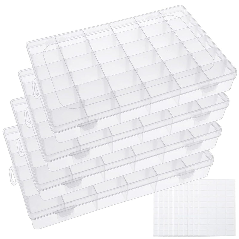 4 Pack 36 Grids Clear Plastic Organizer Box Storage Container With Adj