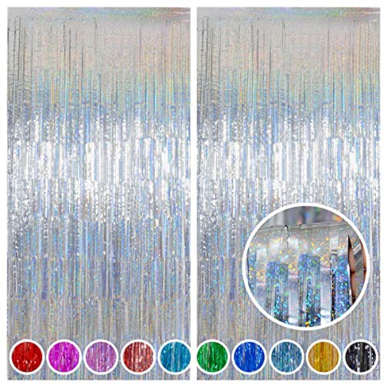 Christmas Party Foil Curtain 2 Pack 3.2x8ft Silver Tinsel Backdrop