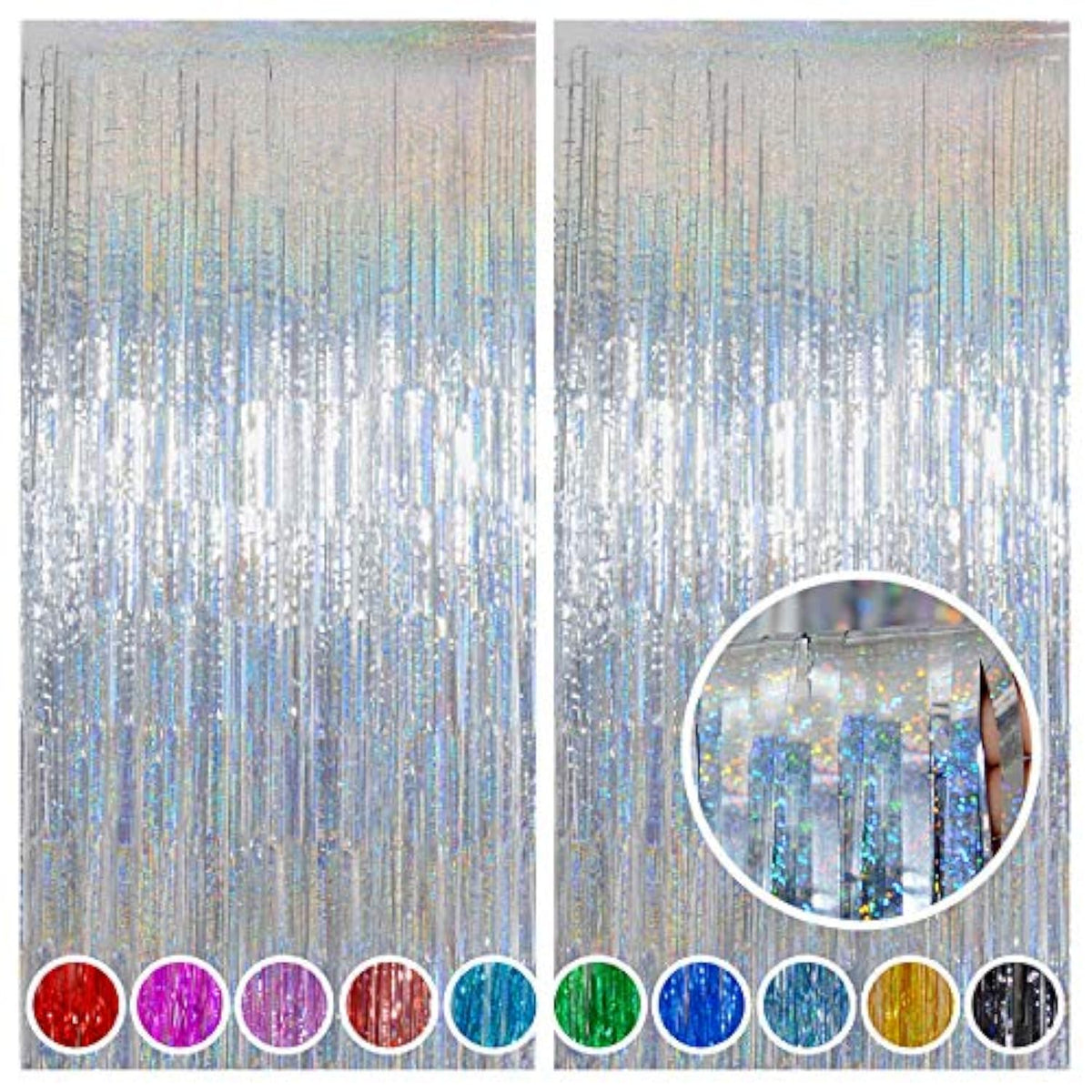 Christmas Party Foil Curtain 2 Pack 3.2x8ft Silver Tinsel Backdrop