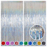 Christmas Party Foil Curtain 2 Pack 3.2x8ft Silver Tinsel Backdrop
