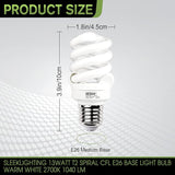 E26 Spiral CFL Light Bulbs 13W 60W Equivalent 2700K Soft White 1040 Lumens Non-Dimmable 3 Pack