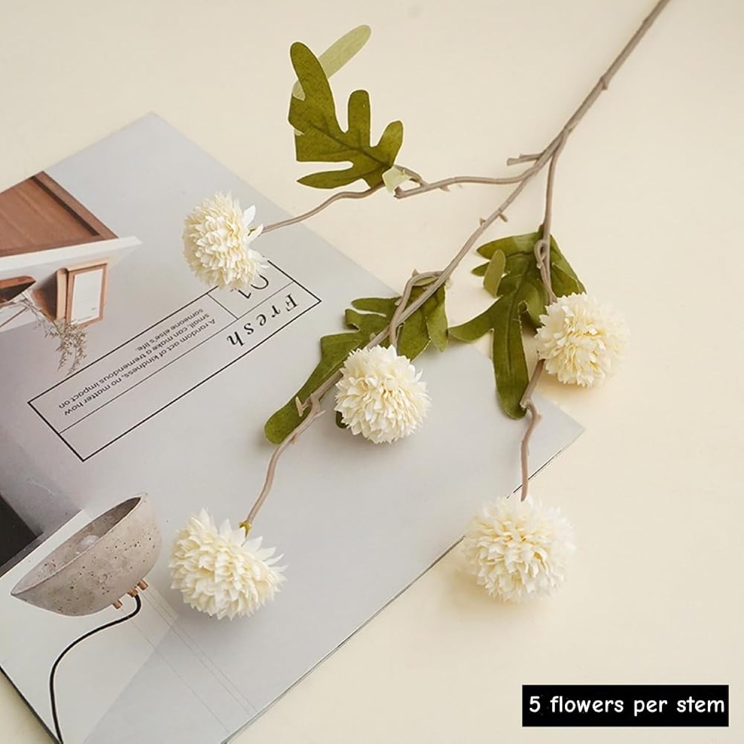 Artificial Flowers For Vases 20 Inch 10 Stems, Silk Dried Fake Mums Bouquet Indoor Faux Floral Arrangements For Decoration (White)