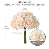 10Pcs Cream Real Touch Roses Flowers, Lifelike Full Bridal Bouquet Artificial Flowers For Flower Arrangement Home Party Spring Wedding Decoration