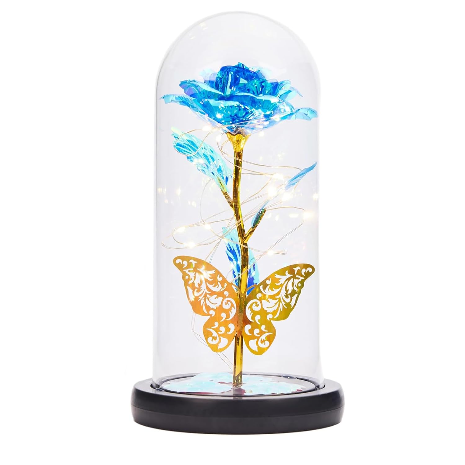 Galaxy Rose Forever Light Up - Galaxy Rose Gift For Mom, Artificial Eternal Forever Rose With Butterfly In Glass Dome, For Grandma Wife Daughter