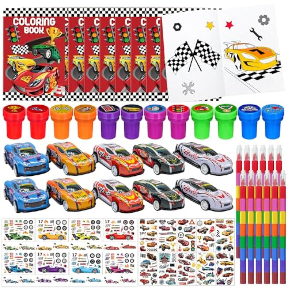 72 Pcs Race Car Coloring Book Bulk,Checkered Flags Racing Party Favors Goodie Bags Fillers, Let'S Go Racing Birthday Party Supplies Classroom Reward Prizes Pinata Gift For Race Fans