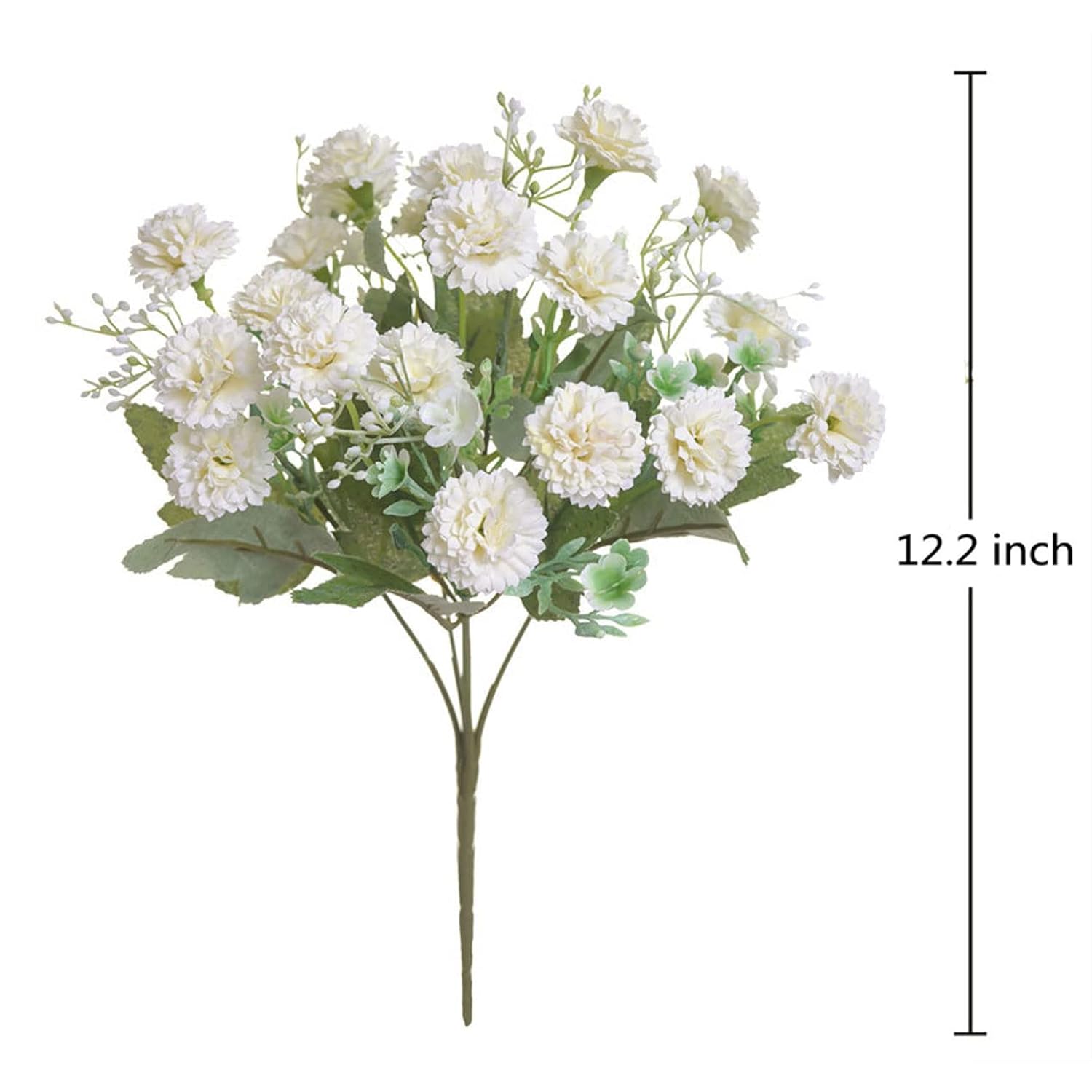2Pcs Small Carnation Artificial Flowers Bulk Fake Flower With Stems Silk Carnation Flowers For Outdoors Wedding Home Hotel Decorations (White)