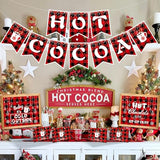 Hot Cocoa Bar Decoration Kit Snowflake Hot Cocoa Bar Banner Christmas Hot Chocolate Bar table signs Toppings Labels Cup Stickers for Winter Birthday Christmas, New Year Decoration