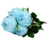 Artificial Peony Silk Flowers Bouquet Home Wedding Decoration, 1 Pack, 5 Heads (Turquoise)