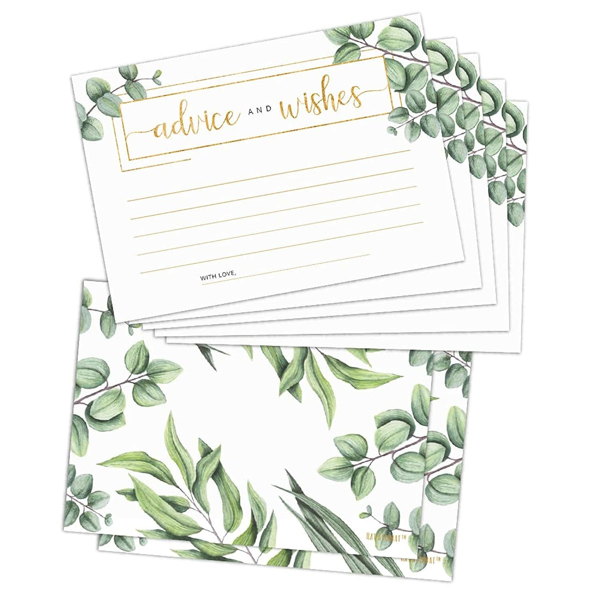 Set Of 50 Advice And Wishes Cards - Double Sided Greenery Cards, Perfect For The Bride And Groom, Baby Shower, Bridal Shower, Wedding Shower, Graduation Party, Retirement Party, Anniversary