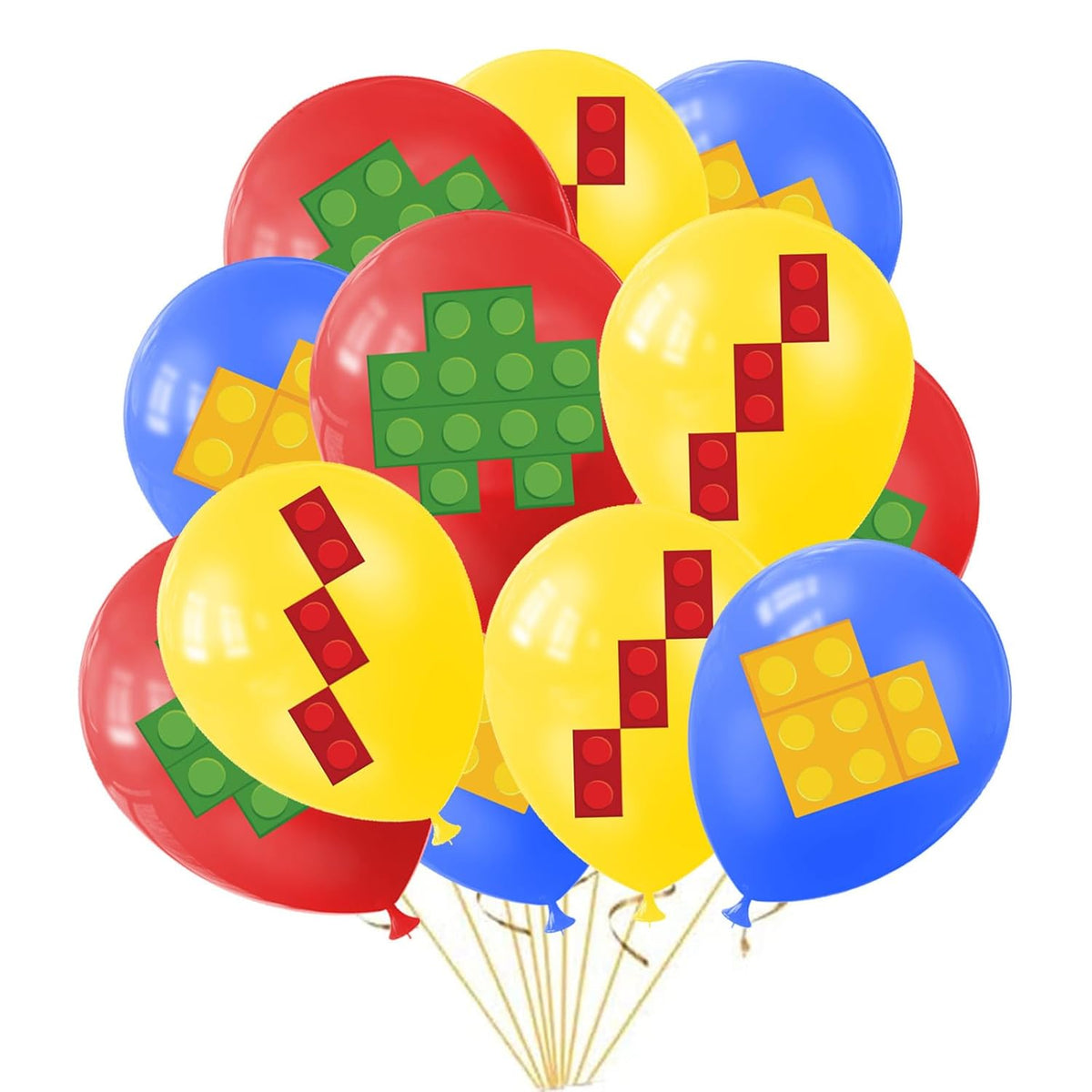 18Pcs Building Blocks Balloons, Latex, 12In, Red, Yellow, Blue, Green, White, Party Decorations, Kids Birthday Supplies